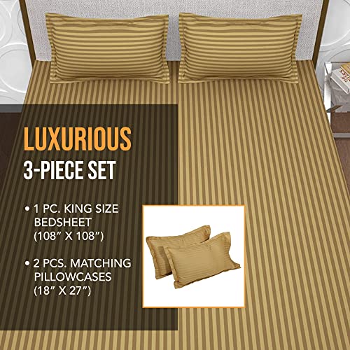 PAVO Studio Tranquil Bedsheet Collection, Bedsheet King Size Bed Cotton, 300 TC Cotton Bedsheet with 2 Pillow Covers, Latte Beige - Image 5