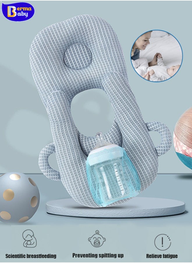 Berma Baby حامل زجاجة رضاعة للأطفال، وسادة رضاعة قابلة للتعديل، حامل زجاجة رضاعة ذاتية التغذية للأطفال، مستلزمات حديثي الولادة، وسادة رضاعة ذاتية للأطفال، وسادة مضادة للبصق لحديثي الولادة، وسادة رأس مضادة لتصبغ الأطفال، حامل زجاجة رضاعة مريح للوالدين.  - Image 1