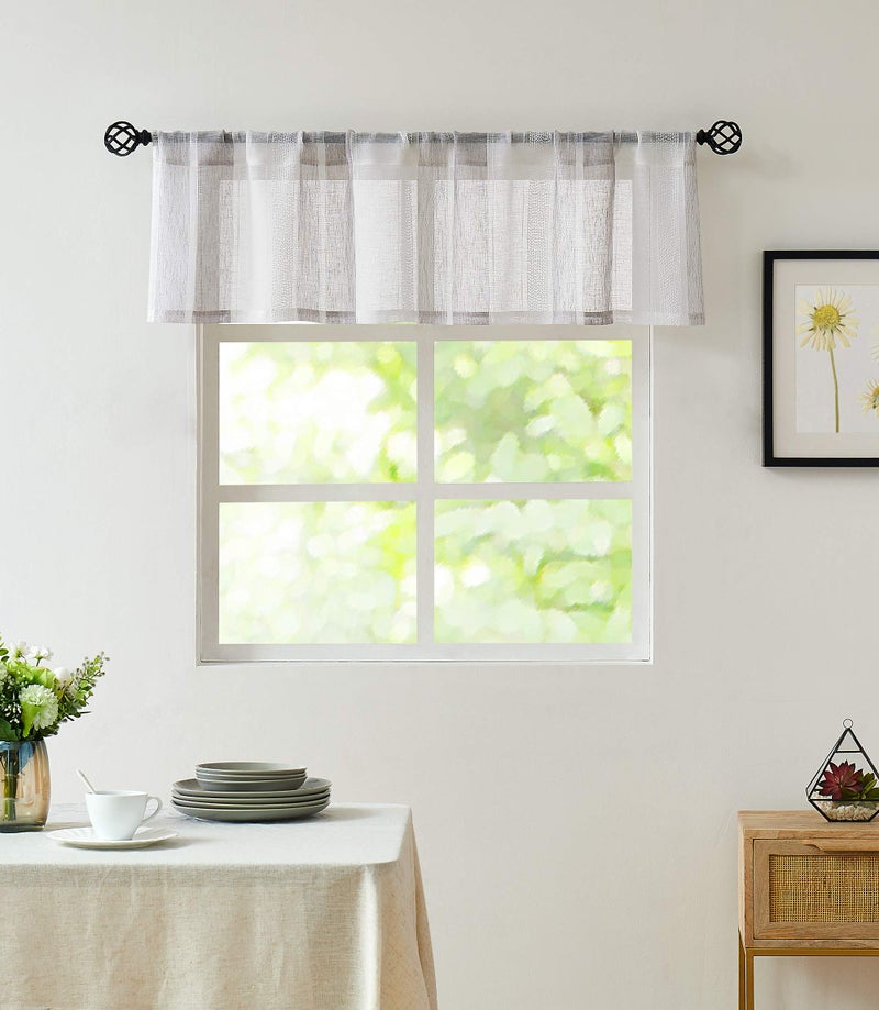 Central Park Gray and White Kitchen Window Curtain Valance Vertical Stripe Sheer Boucle Linen Window Curtain Living Room Decorative Rod Pocket 54 W x 15 L Rustic Living Panels