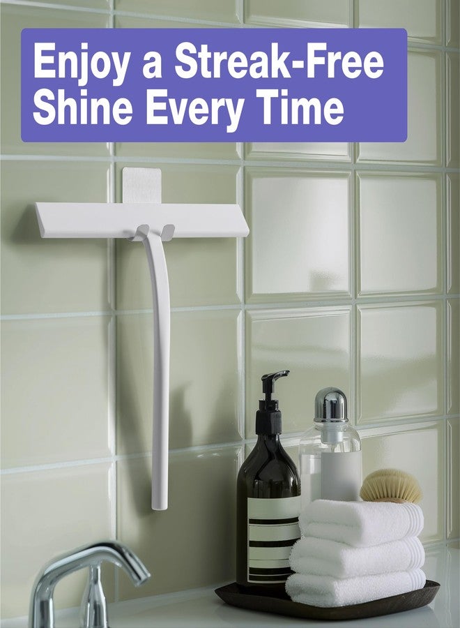 Kincmax All-Purpose Shower Squeegee - Stainless Steel Silicone Bath Squeegee for Glass Doors With Hook - Bathroom Kitchen Window Door - Small White - Image 2