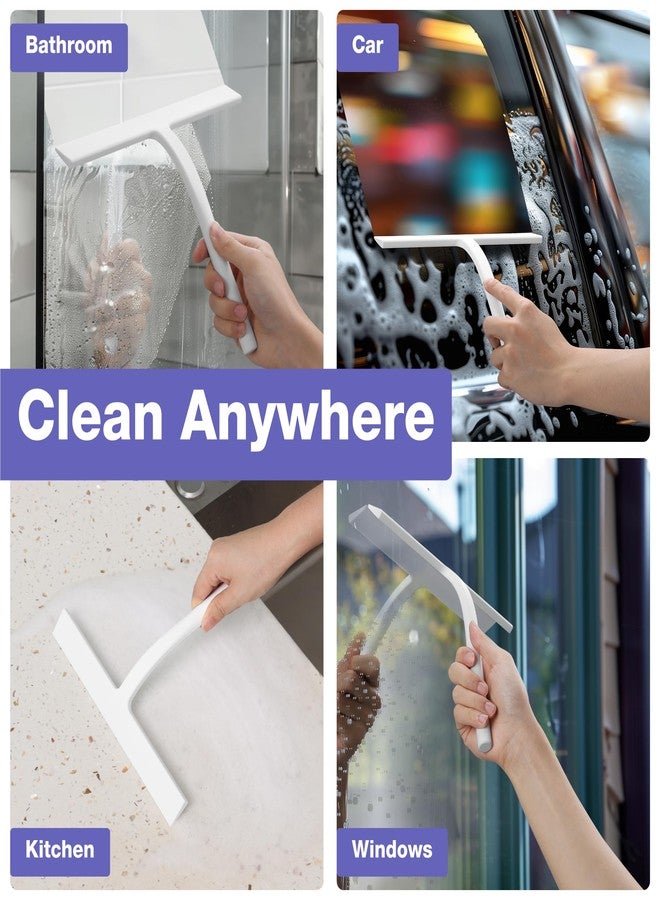 Kincmax All-Purpose Shower Squeegee - Stainless Steel Silicone Bath Squeegee for Glass Doors With Hook - Bathroom Kitchen Window Door - Small White - Image 5