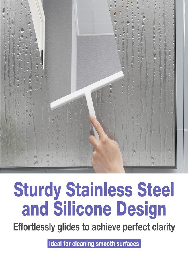 Kincmax All-Purpose Shower Squeegee - Stainless Steel Silicone Bath Squeegee for Glass Doors With Hook - Bathroom Kitchen Window Door - Small White - Image 3