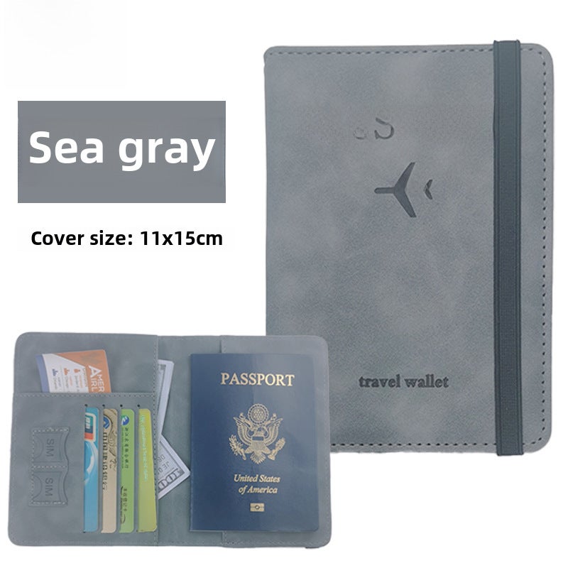 RFID Passport Holder PU Leather Multi-Function Case sea gray 