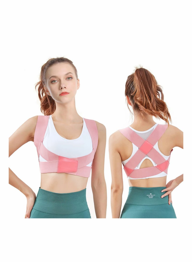 Posture Corrector for Women, Upper Back Brace Adjustable Chest Support Upright Straightener Providing Pain Relief Back Neck Shoulder (Pink, Medium) - Image 1