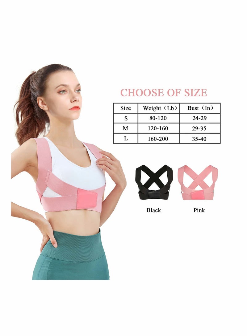 Posture Corrector for Women, Upper Back Brace Adjustable Chest Support Upright Straightener Providing Pain Relief Back Neck Shoulder (Pink, Medium) - Image 4
