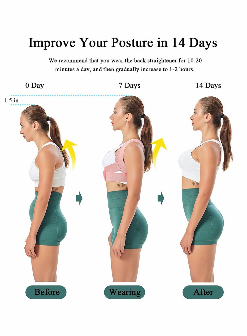 Posture Corrector for Women, Upper Back Brace Adjustable Chest Support Upright Straightener Providing Pain Relief Back Neck Shoulder (Pink, Medium) - Image 5