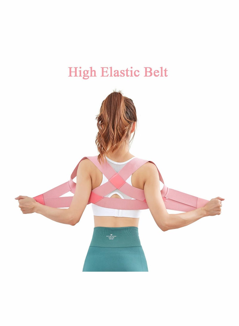 Posture Corrector for Women, Upper Back Brace Adjustable Chest Support Upright Straightener Providing Pain Relief Back Neck Shoulder (Pink, Medium) - Image 2