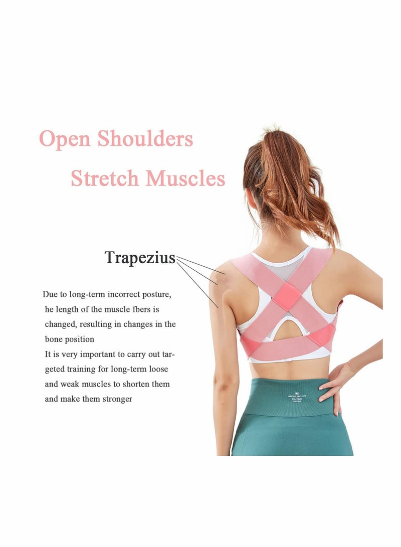 Posture Corrector for Women, Upper Back Brace Adjustable Chest Support Upright Straightener Providing Pain Relief Back Neck Shoulder (Pink, Medium) - Image 3