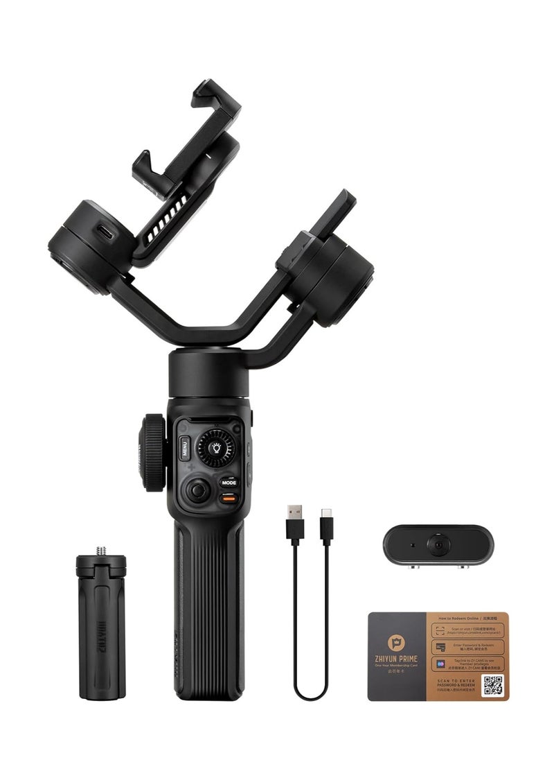 جيمبال Zhiyun Smooth 5S AI كومبو ثلاثي المحاور (أسود) - مع وحدة التتبع الذكي والإضاءة للفلوقينغ الاحترافي