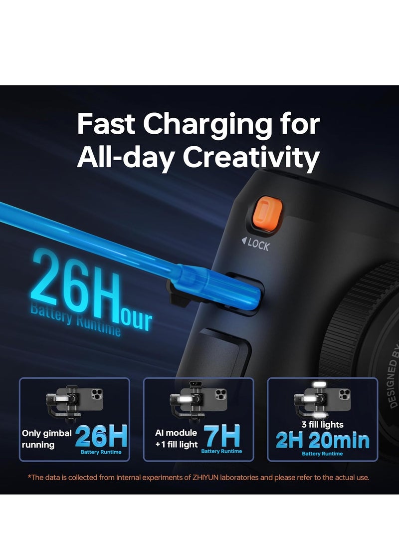 جيمبال Zhiyun Smooth 5S AI كومبو ثلاثي المحاور (أسود) - مع وحدة التتبع الذكي والإضاءة للفلوقينغ الاحترافي
