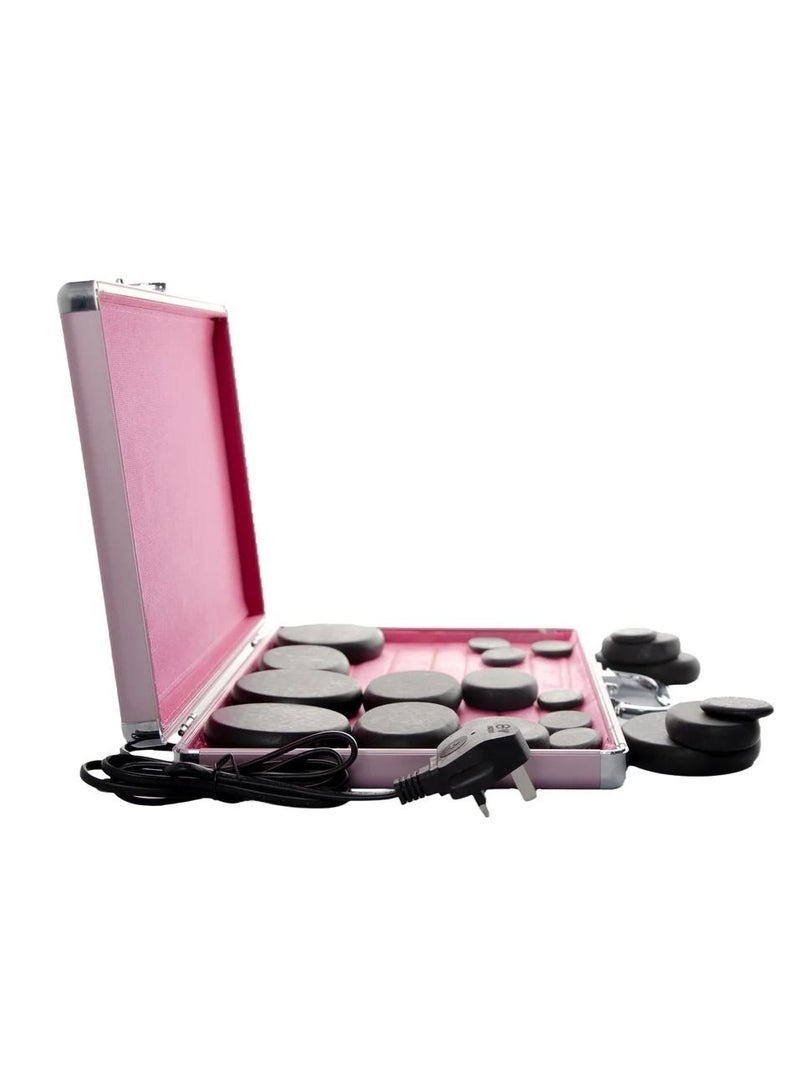  فيكتوال مجموعة من 20 قطعة من حجر البازلت الطبيعي الناعم المحمول، جهاز تدفئة حجر التدليك مع صندوق تسخين للسبا والعلاج (قابس المملكة المتحدة) - Image 5