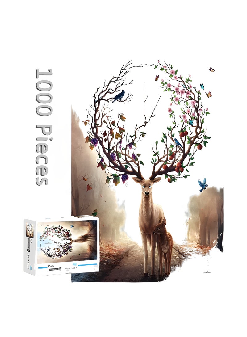 Jigsaw Puzzle, Deer in The Forest, Nordic Deer Canvas Painting, Canvas Art Poster, and Wall Art Picture, Modern Bedroom Decor Posters - Image 1