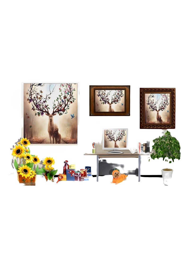 Jigsaw Puzzle, Deer in The Forest, Nordic Deer Canvas Painting, Canvas Art Poster, and Wall Art Picture, Modern Bedroom Decor Posters - Image 2