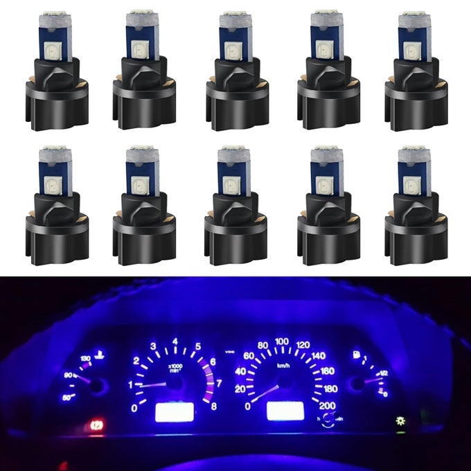 10 Pack Blue Canbus T5 Led Bulb 2721 37 74 Wedge Lamp PC74 Twist Sockets Dash Dashboard Lights Instrument Panel Cluster Leds Replacement