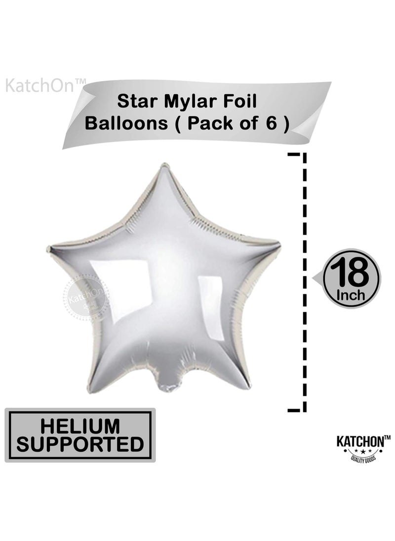 KATCHON Silver Star Balloons for Party Decoration - Pack of 6 18 Inch | Twinkle Little Star Silver Balloons for Birthday  - Image 2