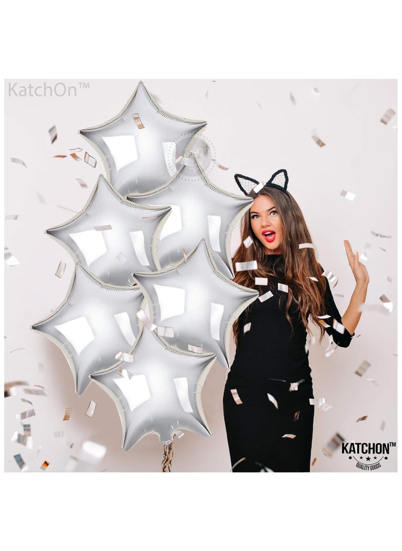 KATCHON Silver Star Balloons for Party Decoration - Pack of 6 18 Inch | Twinkle Little Star Silver Balloons for Birthday  - Image 4