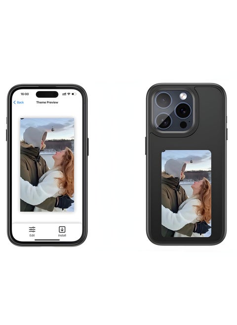Upgraded 4-Color HD E Ink Screen Phone Case with Larger Display for iPhone , Supports NFC Transfer, DIY Photos & Images Display, Smart Digital Protective Case Black
