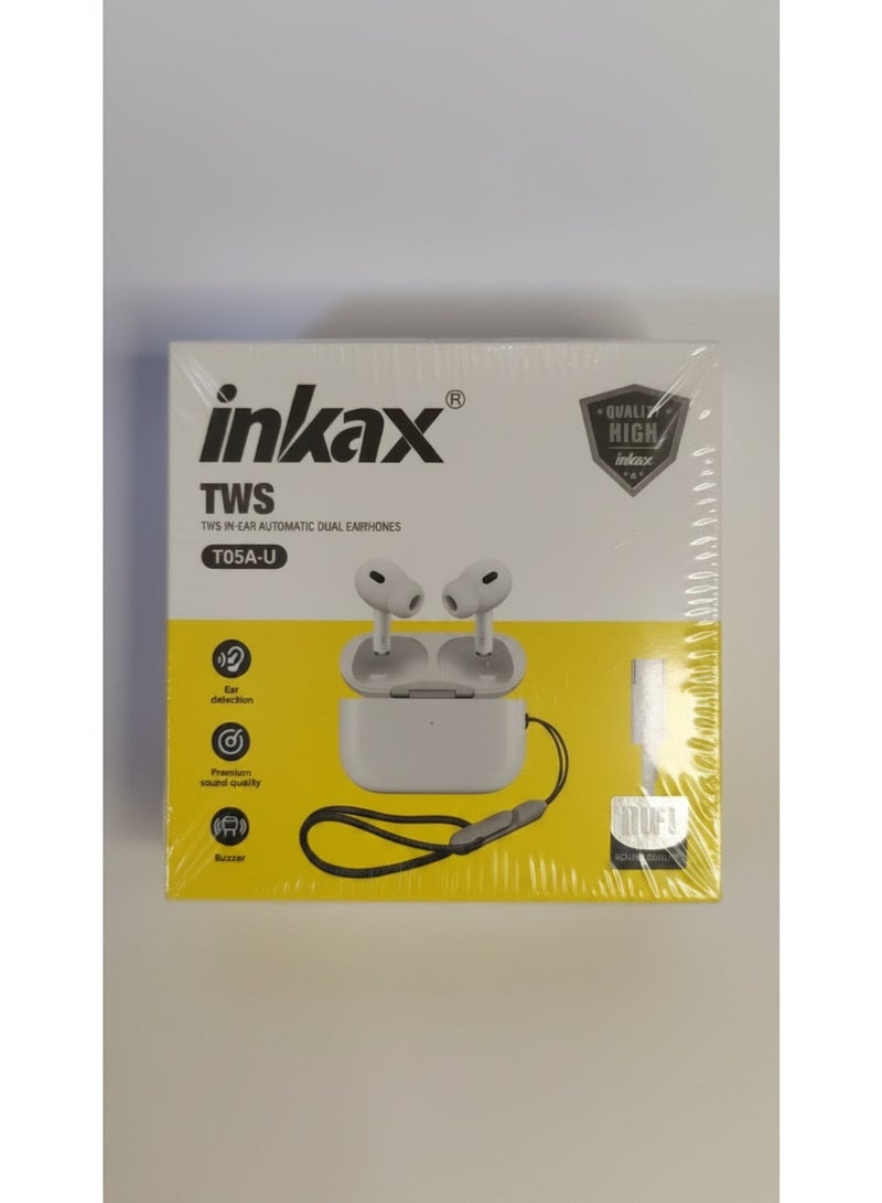 إنكاكس سماعة لاسلكية Inkax T05A-U تأتي بتصميم أبيض أنيق وعلبة شحن تحتوي على حبل لسهولة الحمل - Image 5