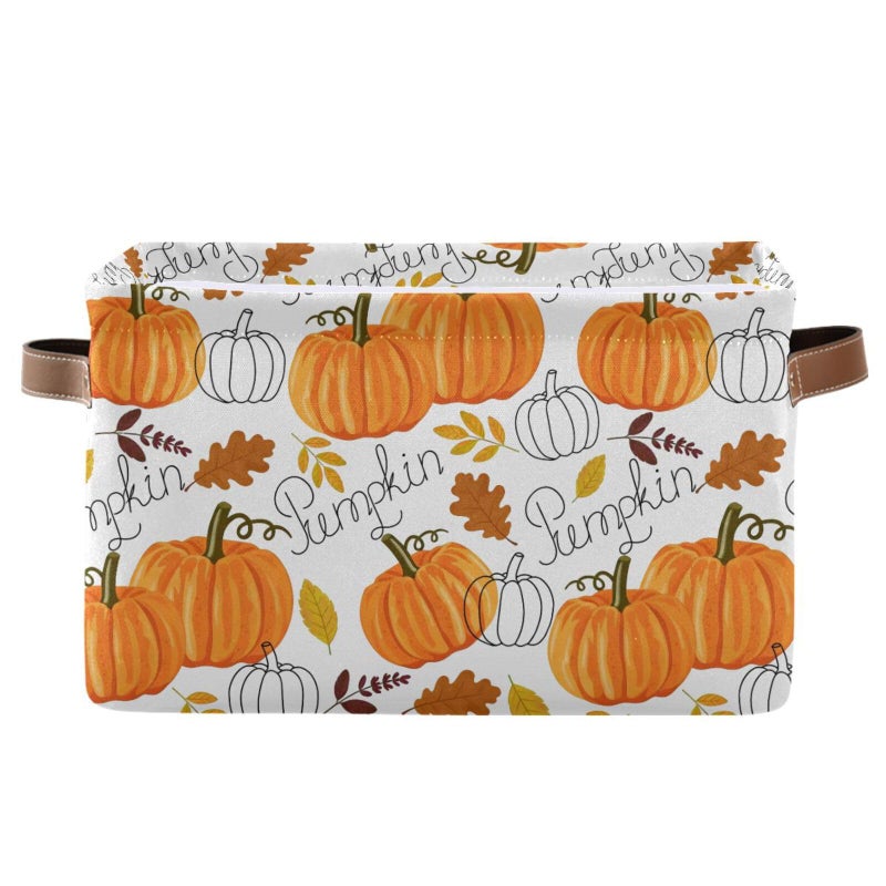 senya Thanksgiving Basket Fall Basket Pumpkin Leaves Autumn Foldable Fabric Collapsible Storage Bins Organizer Bag for Storage - Image 2