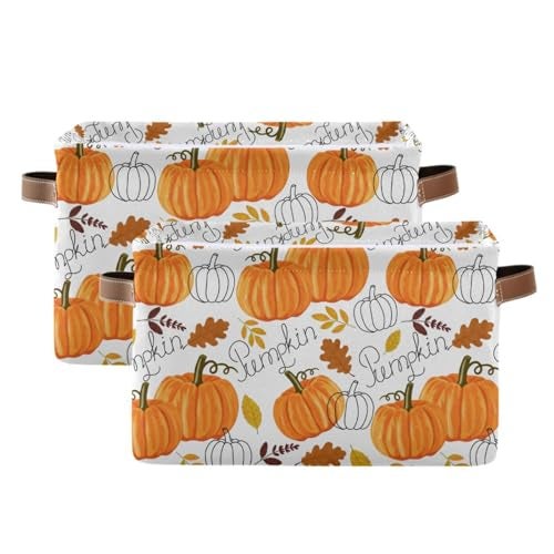 senya Thanksgiving Basket Fall Basket Pumpkin Leaves Autumn Foldable Fabric Collapsible Storage Bins Organizer Bag for Storage - Image 3