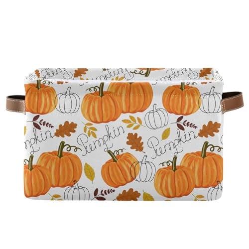 senya Thanksgiving Basket Fall Basket Pumpkin Leaves Autumn Foldable Fabric Collapsible Storage Bins Organizer Bag for Storage - Image 1