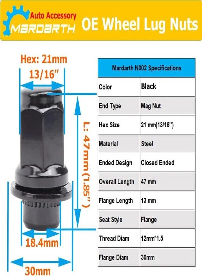 Mardarth Set of 24, 12x1.5mm 1.87 Inch Length 13/16 Hex OEM Factory Mag Lug Nuts for Tacoma 4 Runner FJ Cruiser Matrix GX460 GX470 SR5 Pre-Runner TRD Off-Road Limited Black - Image 3