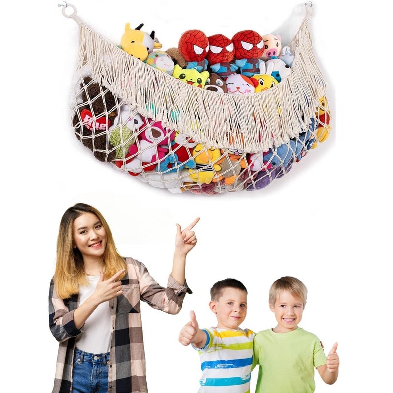 ecofynd ecofynd Stuffed Soft Toy Organizer Animal Toy Hammock Hanging Cotton Storage Boho Large Corner Plush Toys Net Holder Nursery Kids Play Room Bedroom Kid Room BH015 