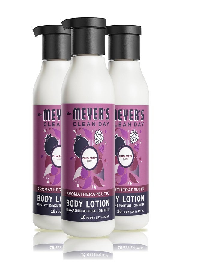 MRS. MEYER'S CLEAN DAY Body Lotion for Dry Skin, Non-Greasy Moisturizer Made with Essential Oils, Plum Berry, 16 fl. oz - Pack of 3 - Image 1