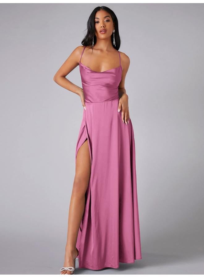 New European And American Women's Clothing Sexy Slimming Slim Backless Sling Waist Dress Long Dress