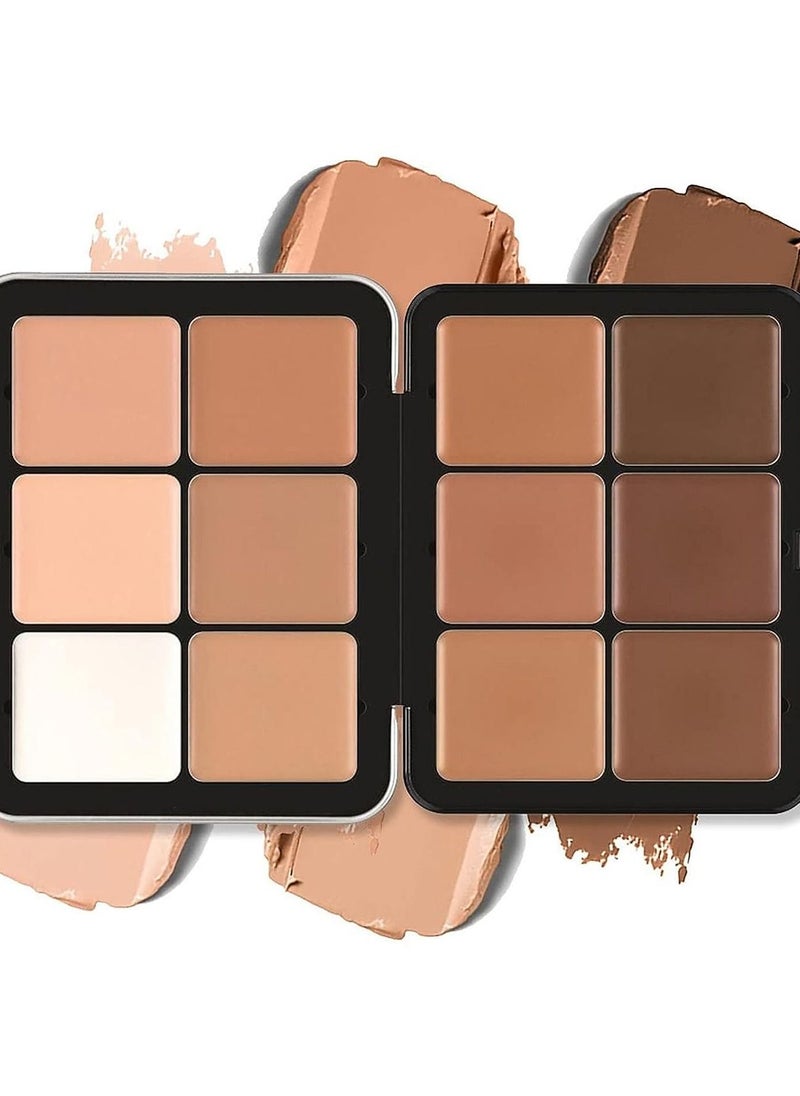 BEAUTY PLUS - Contour Concealer Palette12 Colors,Afflano Professional Natural Contour Powder+ Cream Concealer Palette Kit,Face Neck Daily Use Contouring Foundation/Concealer Palette,for All Skin- Vegan,Cruelty Free - Image 1