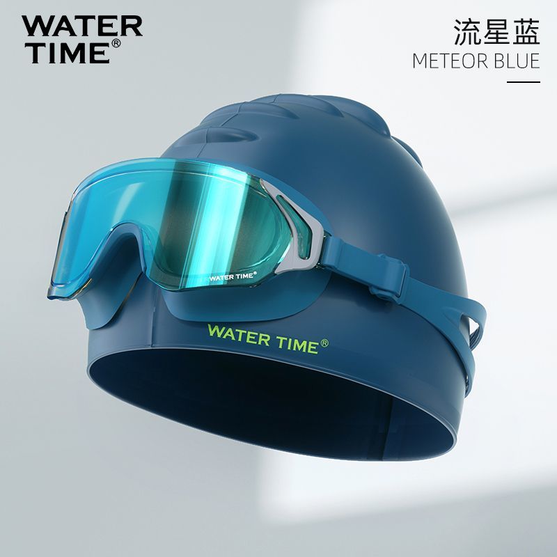 WATERTIME نظارات السباحة النسائية من ووتر تايم مع عدسات طبية – عالية الوضوح، مقاومة للضباب، مقاومة للماء، إطار كبير مع قبعة سباحة - Image 1