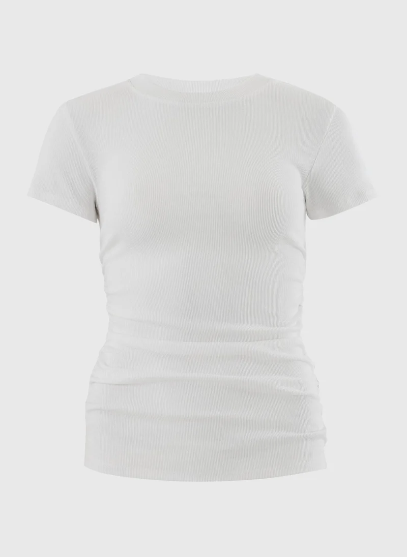 ماتلان White Ruched Side Ribbed T-Shirt