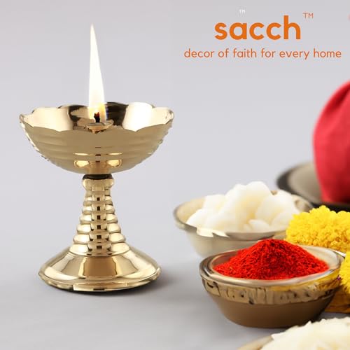 SACCH Traditional Brass Lotus Flower Diya (1 Piece) | Small Pooja Diya & Oil Lamp | Deepam for Mandir & Spiritual Lighting | Return Gifts for Diwali, Home Decoration & Religious Accessories - Image 5