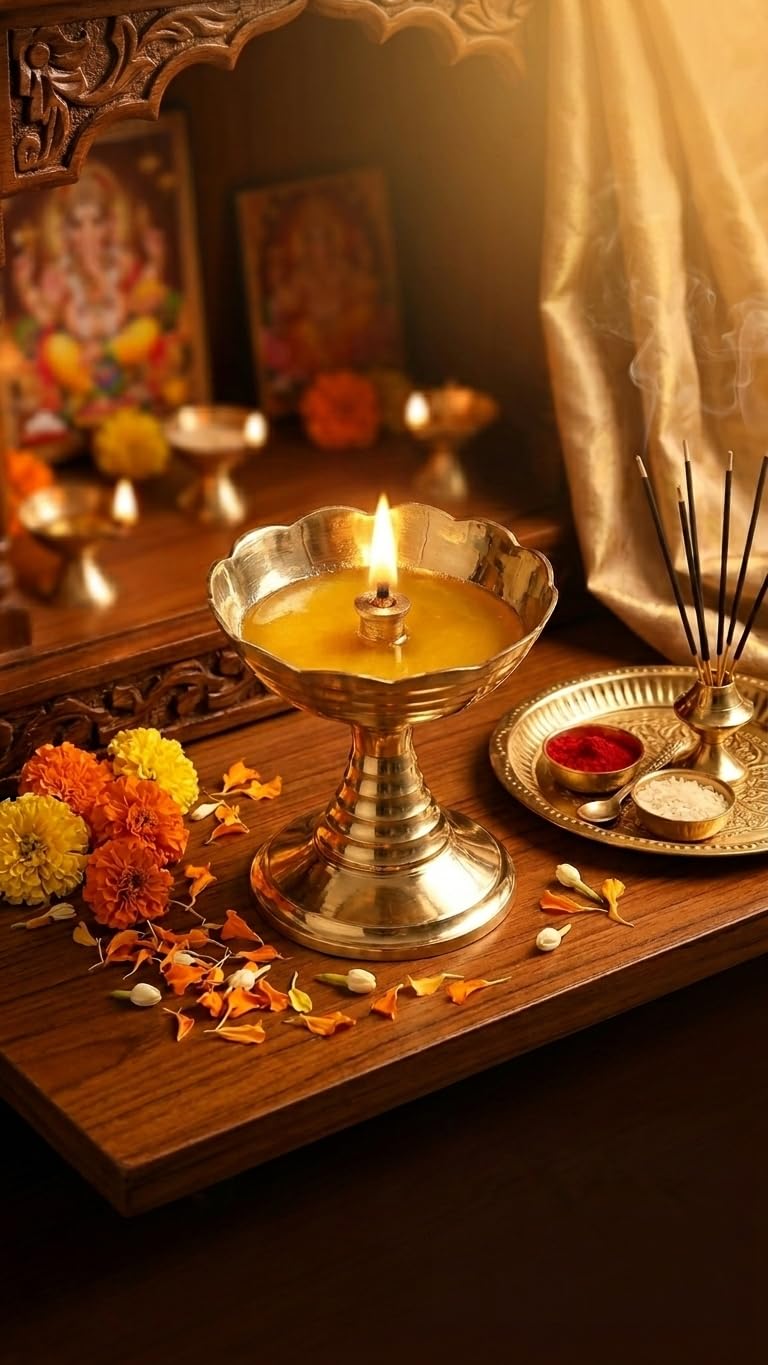 SACCH Traditional Brass Lotus Flower Diya (1 Piece) | Small Pooja Diya & Oil Lamp | Deepam for Mandir & Spiritual Lighting | Return Gifts for Diwali, Home Decoration & Religious Accessories - Image 1