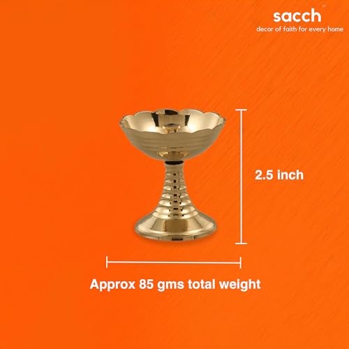 SACCH Traditional Brass Lotus Flower Diya (1 Piece) | Small Pooja Diya & Oil Lamp | Deepam for Mandir & Spiritual Lighting | Return Gifts for Diwali, Home Decoration & Religious Accessories - Image 2