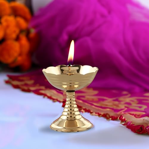 SACCH Traditional Brass Lotus Flower Diya (1 Piece) | Small Pooja Diya & Oil Lamp | Deepam for Mandir & Spiritual Lighting | Return Gifts for Diwali, Home Decoration & Religious Accessories - Image 3