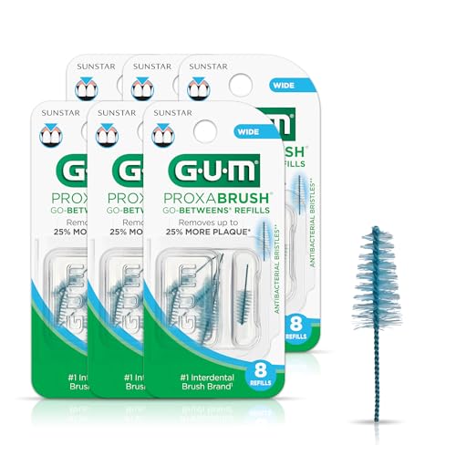 GUM Proxabrush Go-Betweens Refills - Wide - Compatible with GUM Permanent Handle - Reusable Interdental Brushes - Soft Bristled Dental Picks, 8 Count(Pack of 6) - Image 1