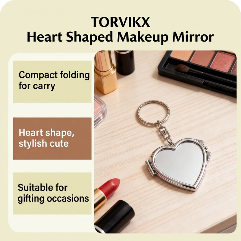 Torvikx Heart-Shaped Folding Makeup Mirror - Compact Portable Daily Use Mirror for Travel - Image 4