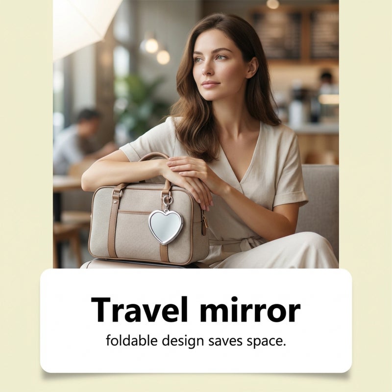 Torvikx Heart-Shaped Folding Makeup Mirror - Compact Portable Daily Use Mirror for Travel - Image 3