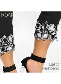 roaiss Women's Tight Stretch Capris High Waist Lace Decorative Leggings Summer Fashion Casual Pants  - Image 5