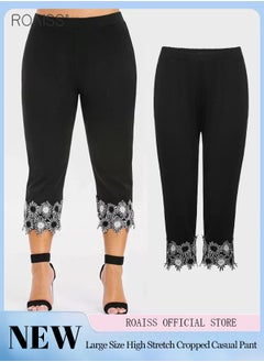 roaiss Women's Tight Stretch Capris High Waist Lace Decorative Leggings Summer Fashion Casual Pants  - Image 2
