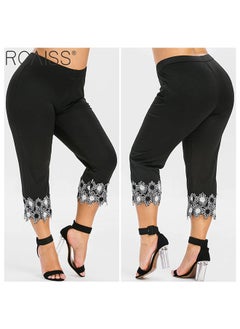 roaiss Women's Tight Stretch Capris High Waist Lace Decorative Leggings Summer Fashion Casual Pants  - Image 3