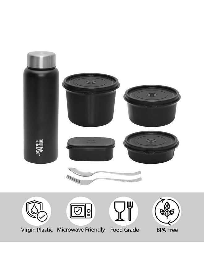 Jaypee Plus 1390 ml Stainless Steel Office Lunch Box | BPA Free, Microwave Safe & Spillproof Airtight 4 Containers | Includes Bottle, Spoon, Fork & Insulated Bag | Ideal for College & School (Grey) - Image 1
