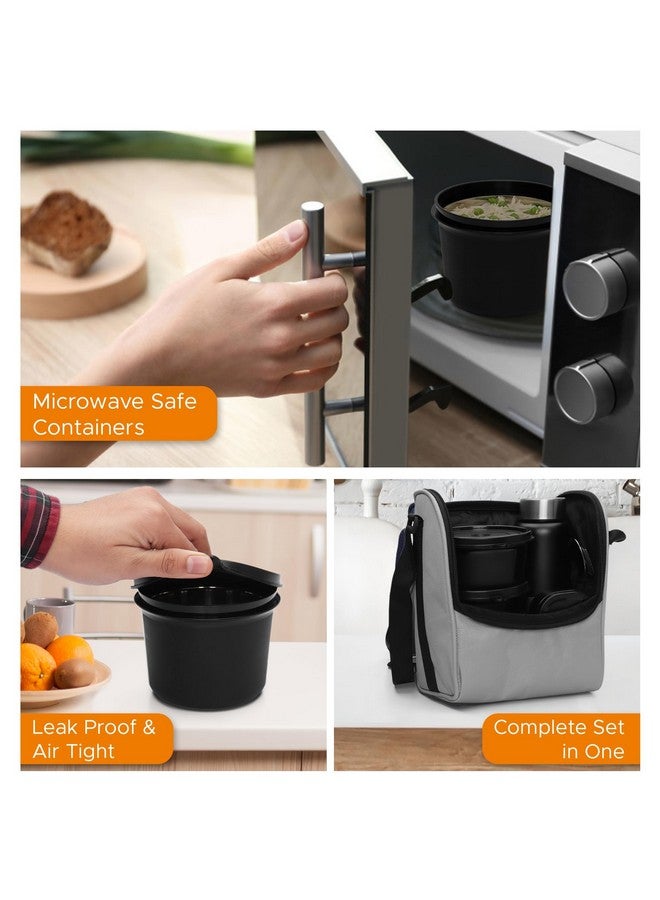 Jaypee Plus 1390 ml Stainless Steel Office Lunch Box | BPA Free, Microwave Safe & Spillproof Airtight 4 Containers | Includes Bottle, Spoon, Fork & Insulated Bag | Ideal for College & School (Grey) - Image 3