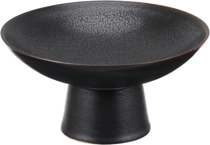 2PCS CERAMIC FOOTED FRUIT BOWLS DECORATIVE BLACK PEDESTAL BOWL KEY DISH SERVING PLATE WITH RETRO HIGH BASE FOR STORAGE