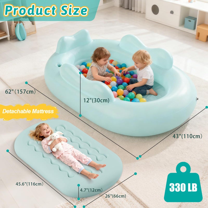 Abdtech Inflatable Toddler Travel Bed Kids Air Mattress with Safety Sides Portable Blow Up Mattress with Bumpers & Pump for Camping, Travel, Home-Green 60 Inch - Image 5
