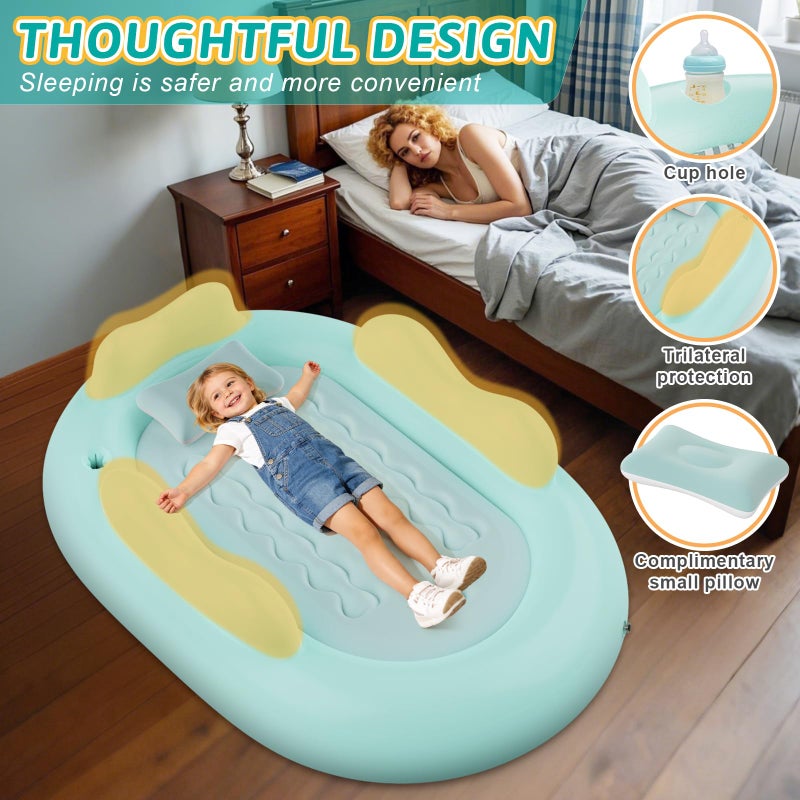 Abdtech Inflatable Toddler Travel Bed Kids Air Mattress with Safety Sides Portable Blow Up Mattress with Bumpers & Pump for Camping, Travel, Home-Green 60 Inch - Image 4