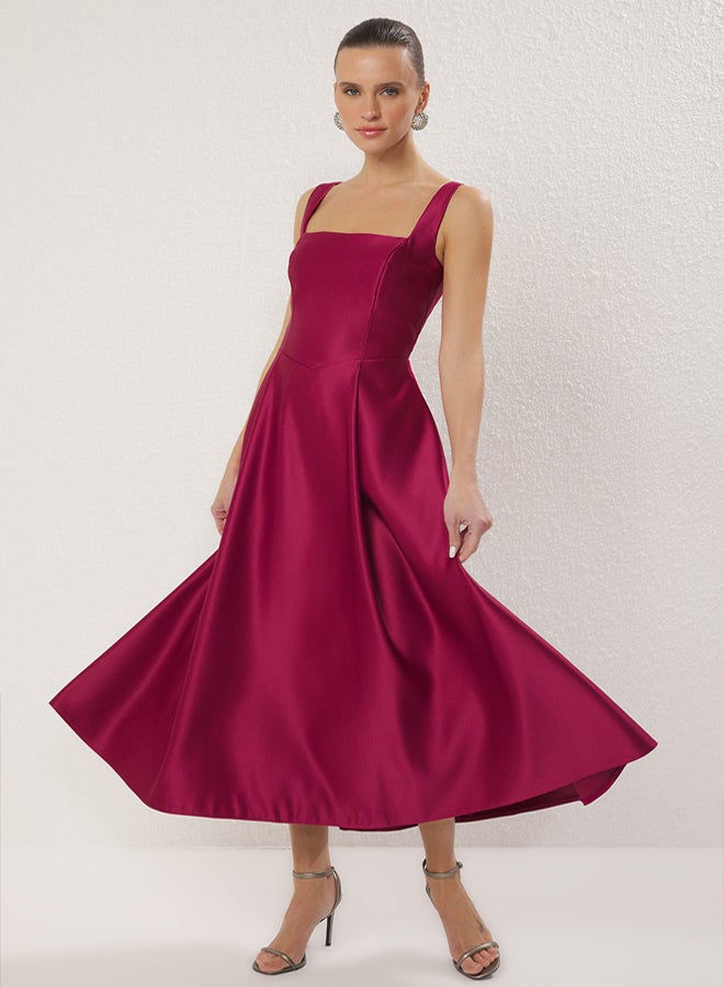 trendyol Plum ALine Satin Woven Chic Evening Dress Night Graduation Dress - Image 3