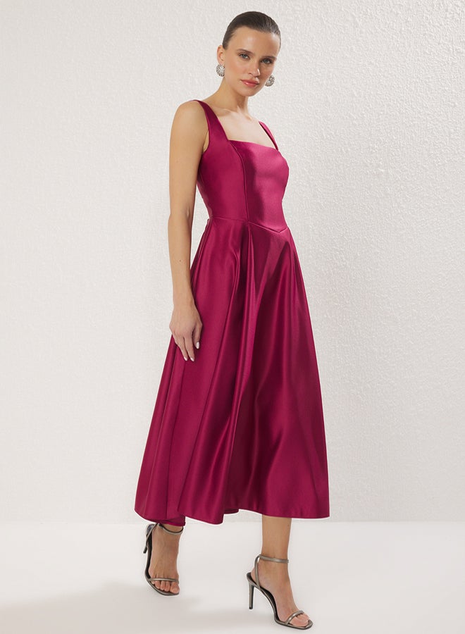 trendyol Plum ALine Satin Woven Chic Evening Dress Night Graduation Dress - Image 2