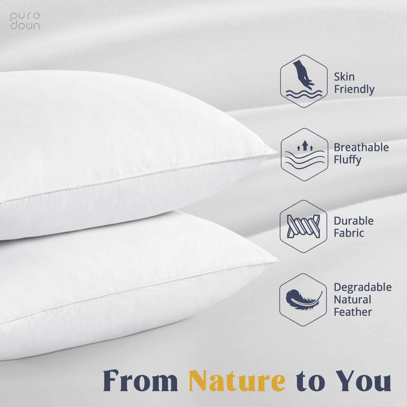 puredown® Goose Feathers and Down White Pillows with 100% Cotton Cover, Bed Sleeping Hotel Collection Pillows Set of 2, Standard Size - Image 2